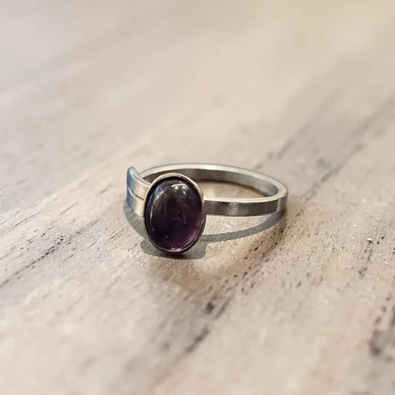 Anillo Gema Amatista Regulable Alpaca