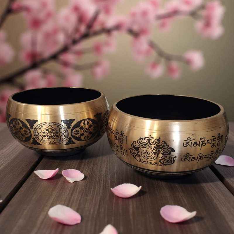 Cuenco Tibetano 15cm Dorado Mantras Negros