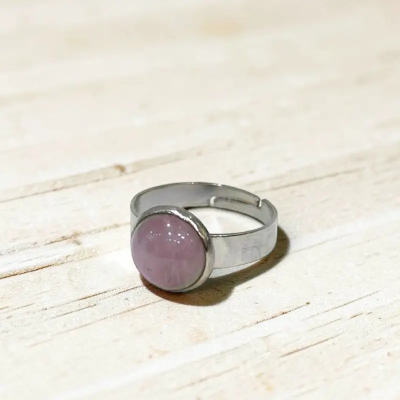 Anillo Gema Cuarzo Rosa Acero