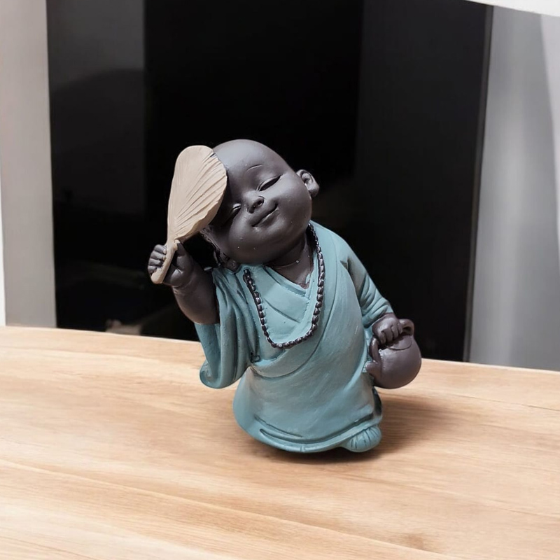 Buda Bebe Negro Abanico Manto Verde 10cm