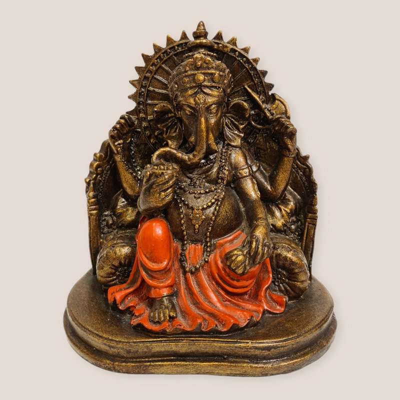 Ganesha Resina 15cm Dorado/Rojo