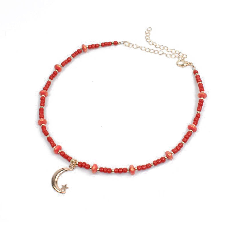 Collar Rojo Dije Luna con Estrella Dorada