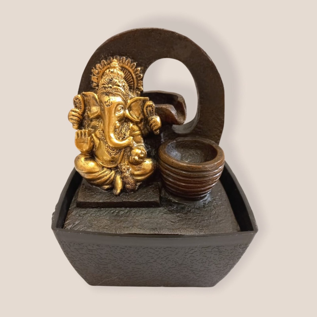 Fuente de agua Ganesha Dorada con Luz LED  17cm