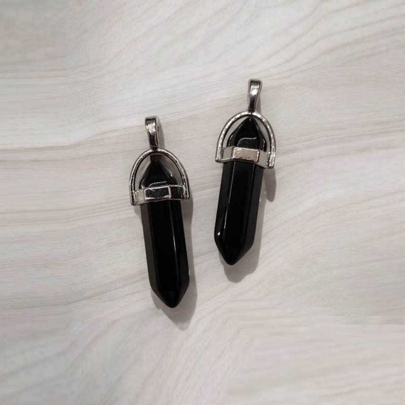 Dije Gema Pendulo con Engarce Obsidiana