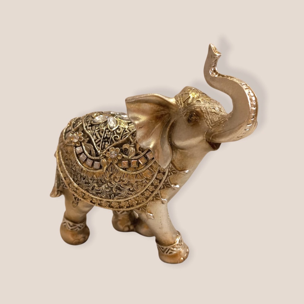 Elefante Plateado y Dorado con Flor 13cm