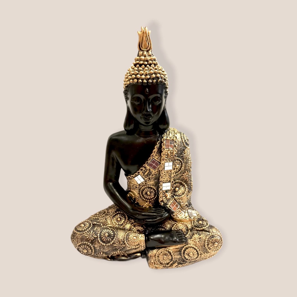 Buda Negro con Manto Dorado y Espejos 28cm
