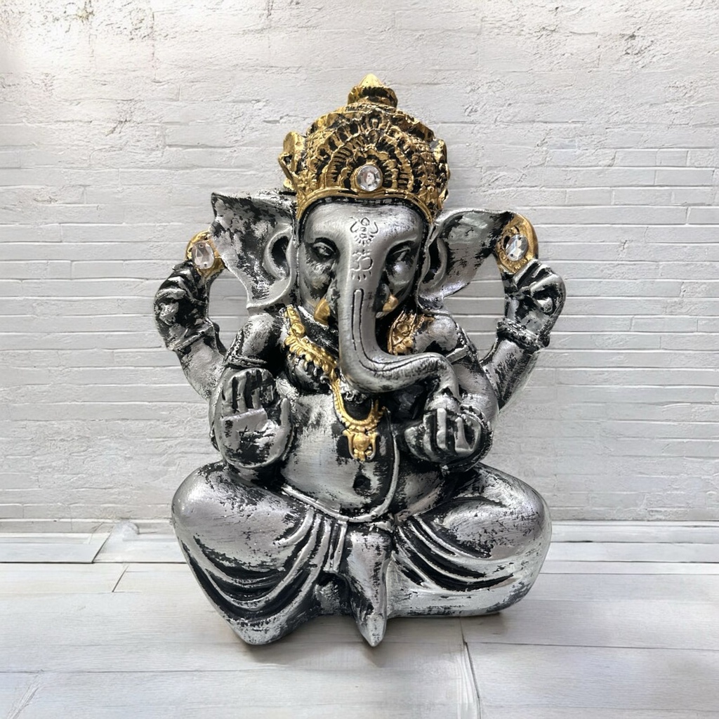 Ganesha Plateado con Brillos 16cm