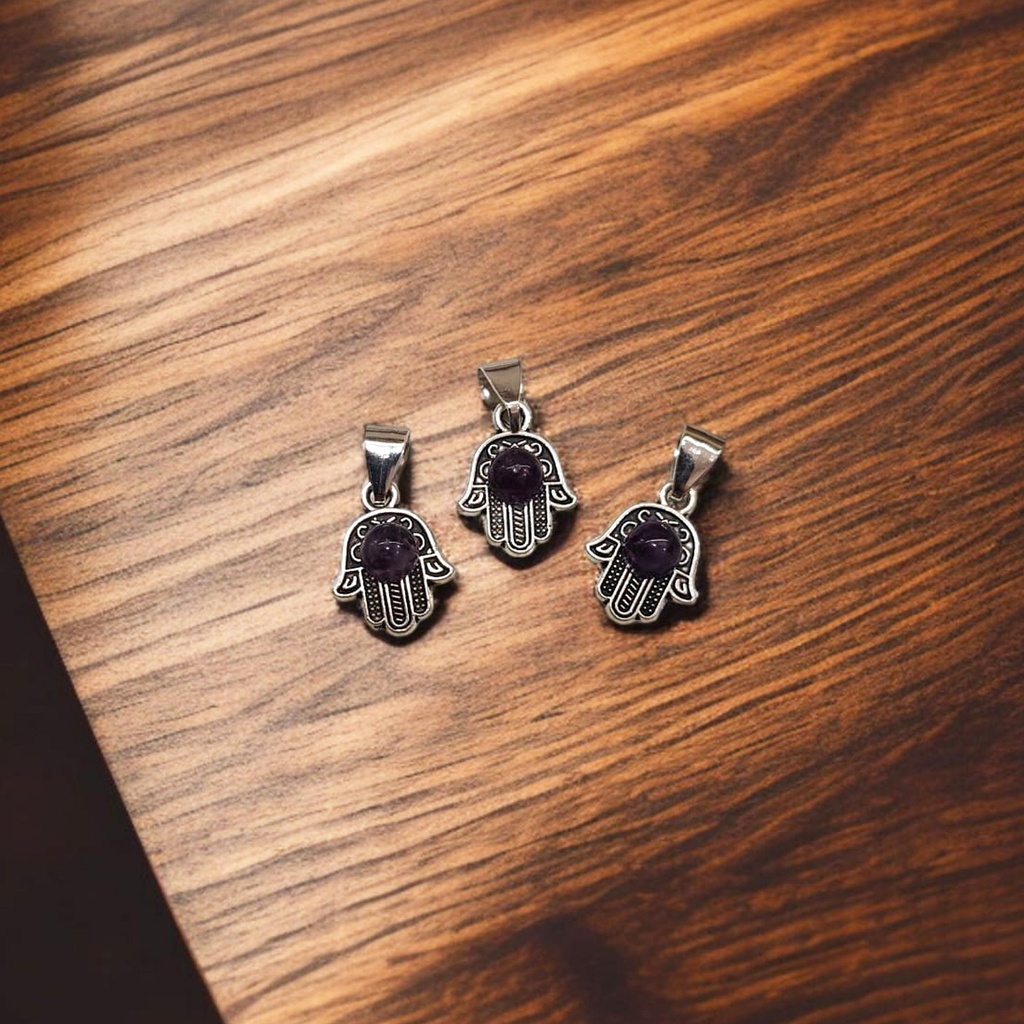 Dije Gema Amatista con Mano de Fatima