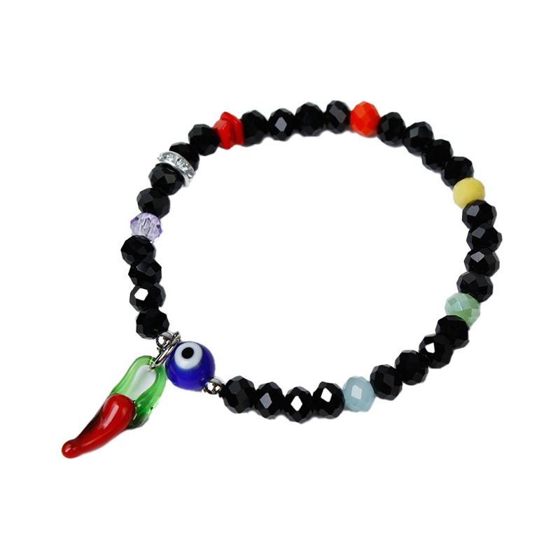 Pulsera Elastica Negra con Ojo Turco y Cuerno