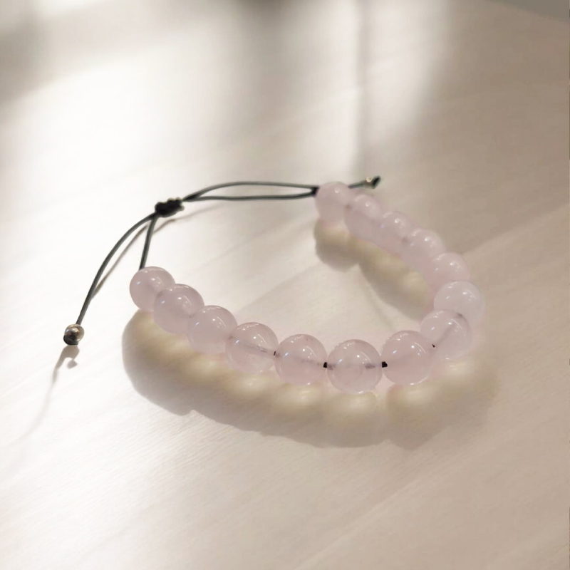 Pulsera Gema Cuarzo Rosa Hilo Esferas
