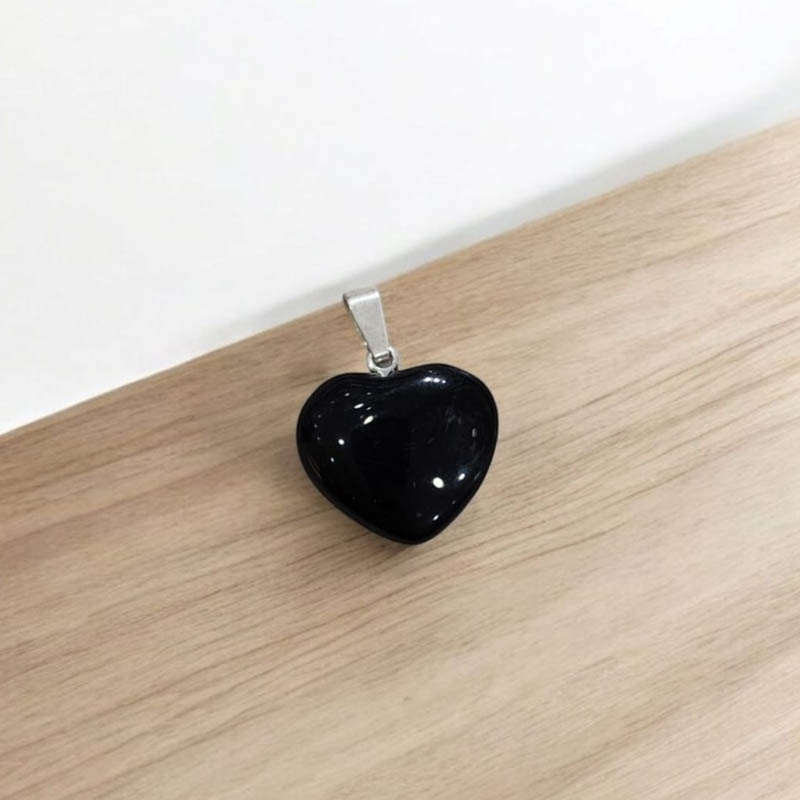 Dije Gema Obsidiana Negra Corazon