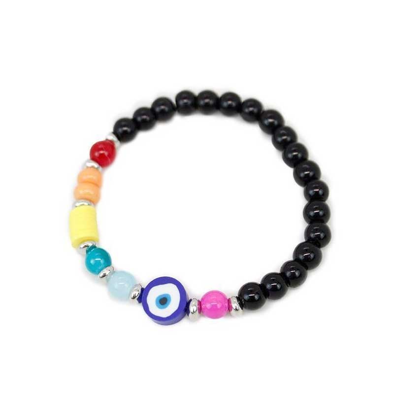 Pulsera Elastica Negra con Colores y ojo Turco