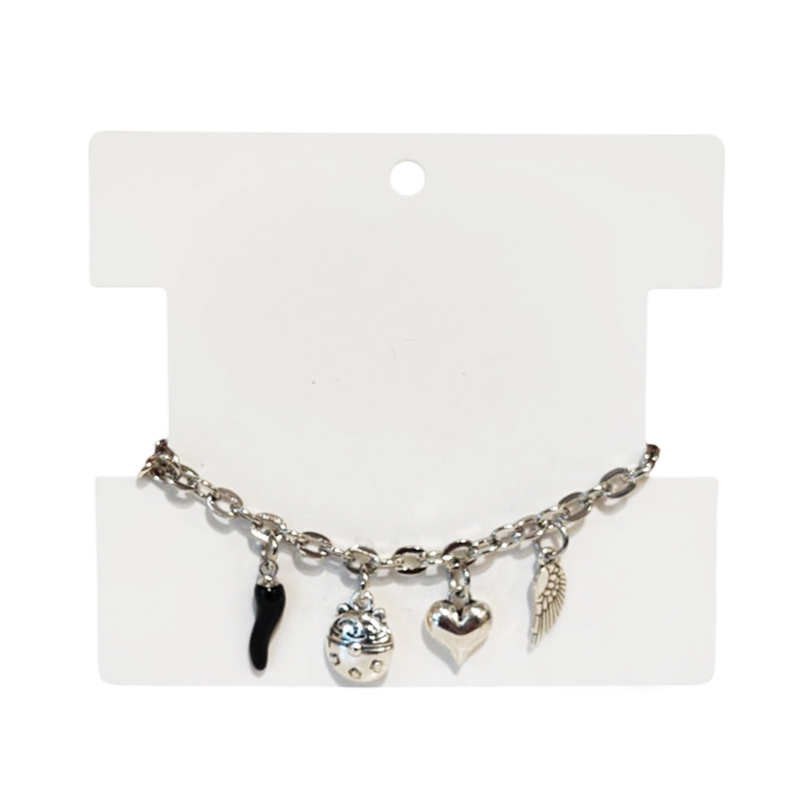 Pulsera Trendy Plateada con Cuerno, Gatito, Corazon y Ala