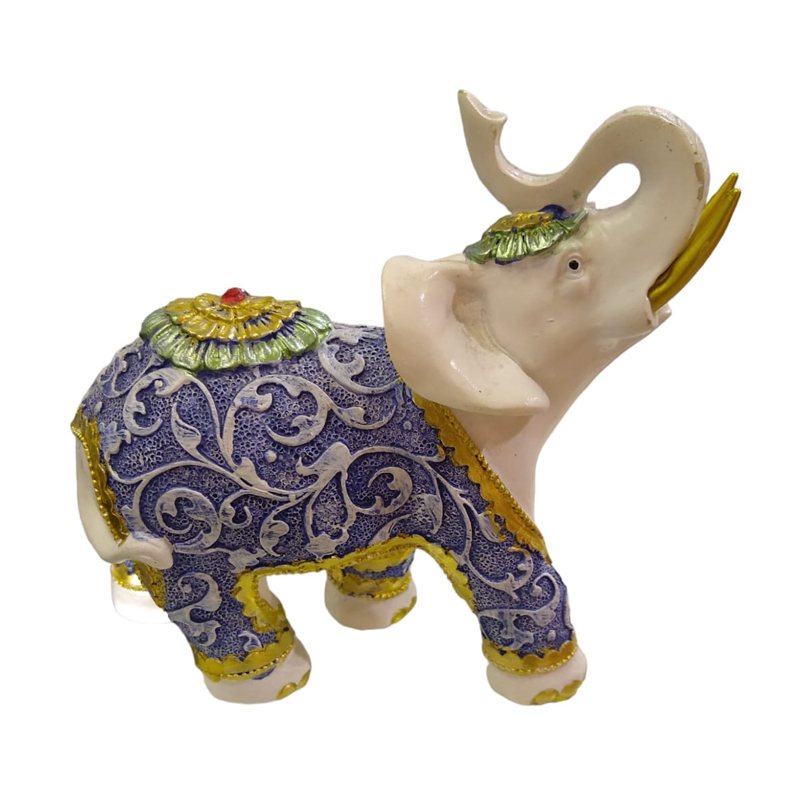 Elefante Blanco Detalles Blancos y Azules 14cm