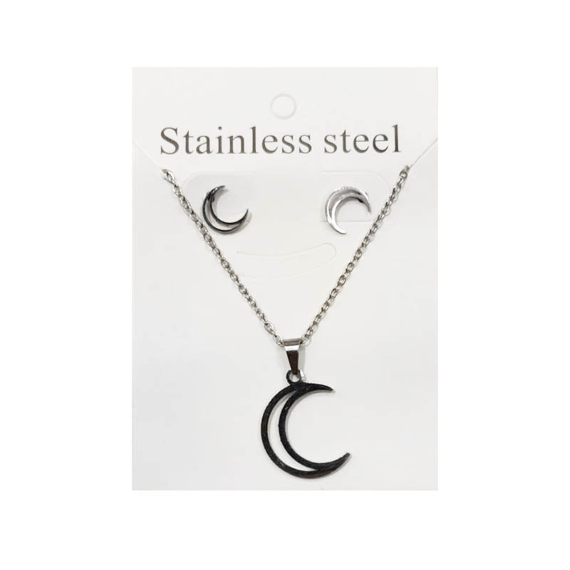 Set Aros, Dije y Cadena Luna Acero Quirurgico