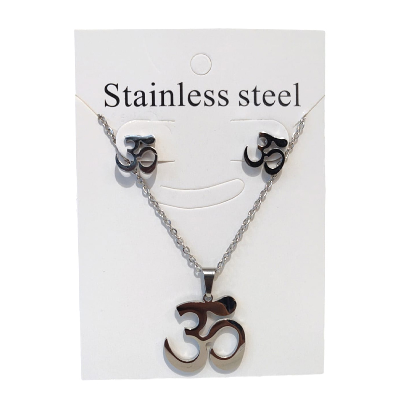 Set Aros, Dije y Cadena Om Acero Quirurgico