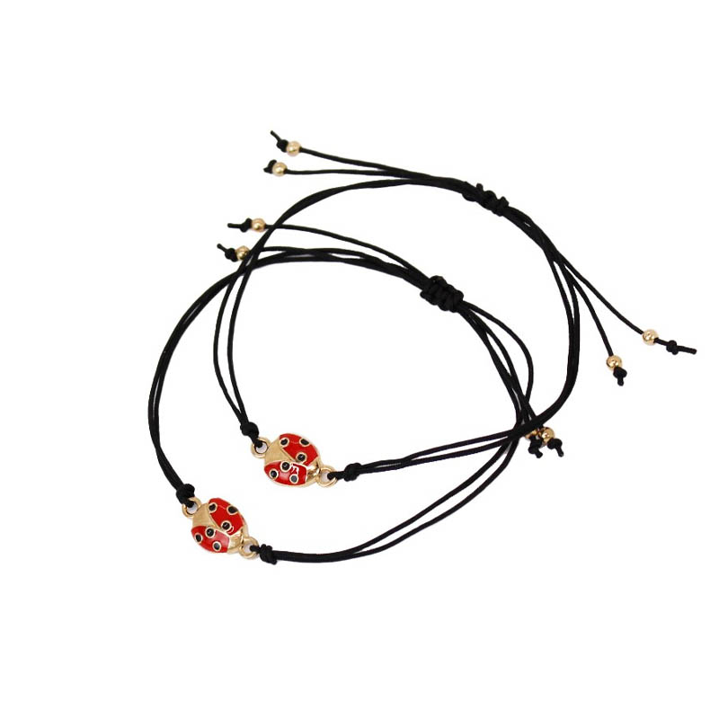 Set Pulseras Hilo Negra con Mariquita