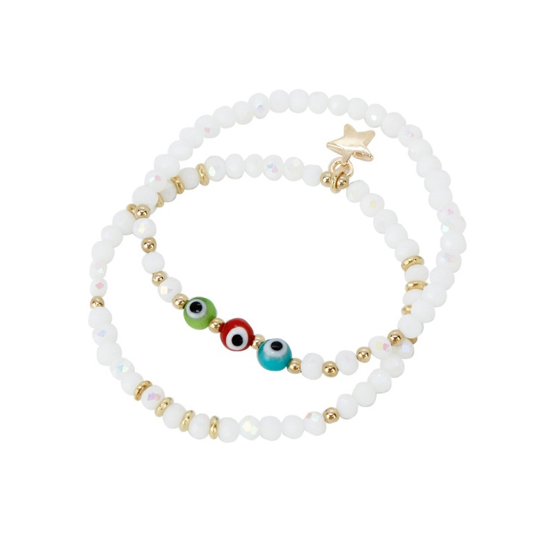 Set Pulseras Elasticas Blancas con Estrella y Ojos Turcos