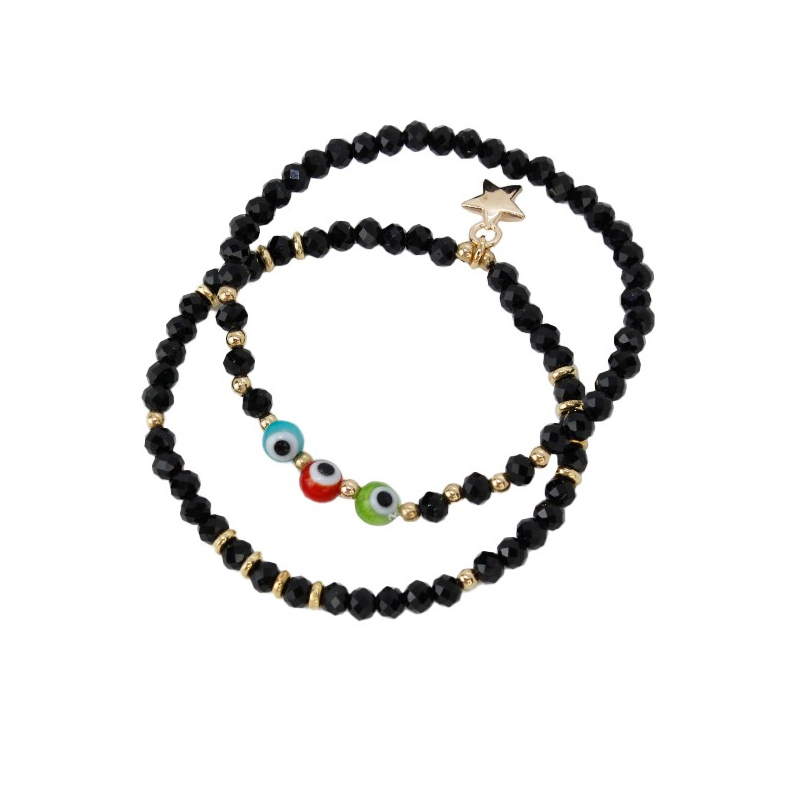Set Pulseras Elasticas Negras con Estrella y Ojos Turcos