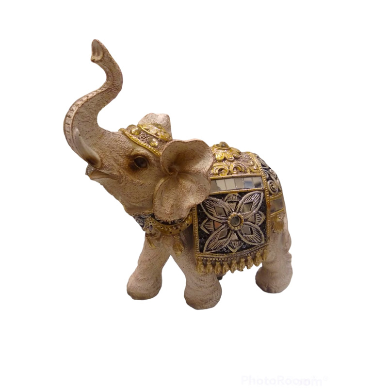 Elefante con Flor Dorado y Plateado con Espejos 17.5cm