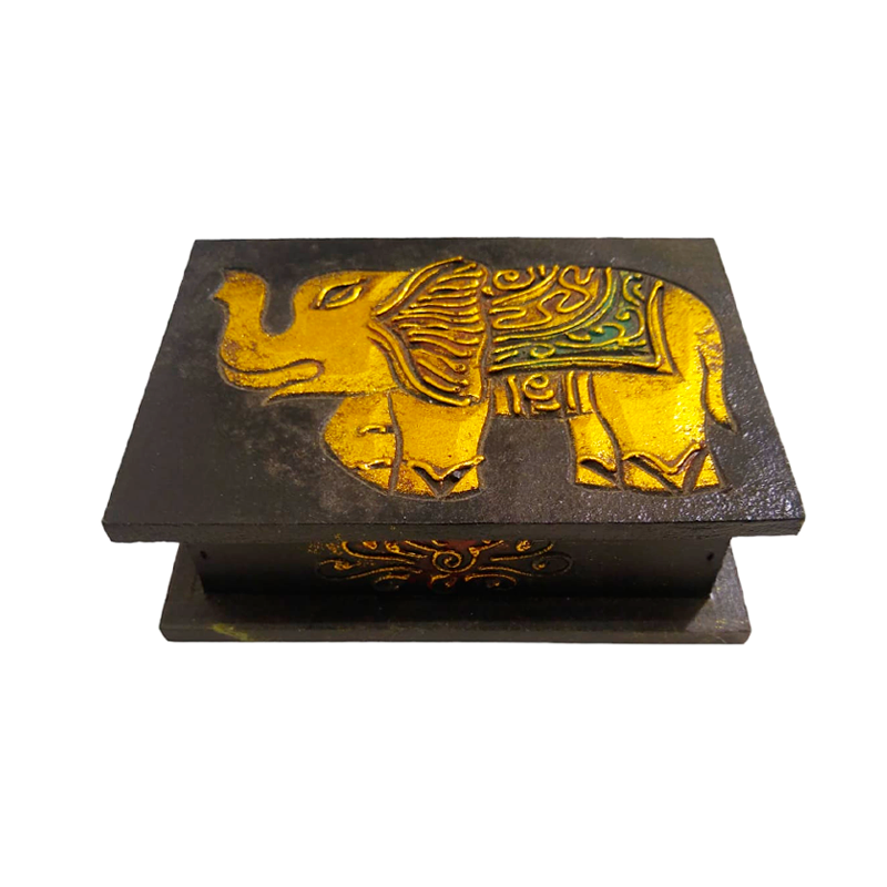 Caja de Madera Pintada Elefante Dorado 15x11cm