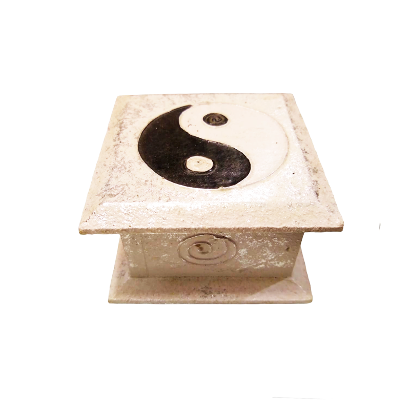 Caja de Madera Pintada Blanca y Plateada Yin Y Yang 8x5cm