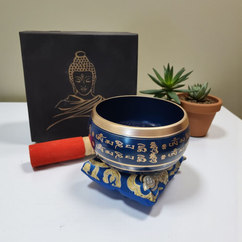 Cuenco Tibetano 11cm Azul con Zafu, Baqueta y Caja Buda