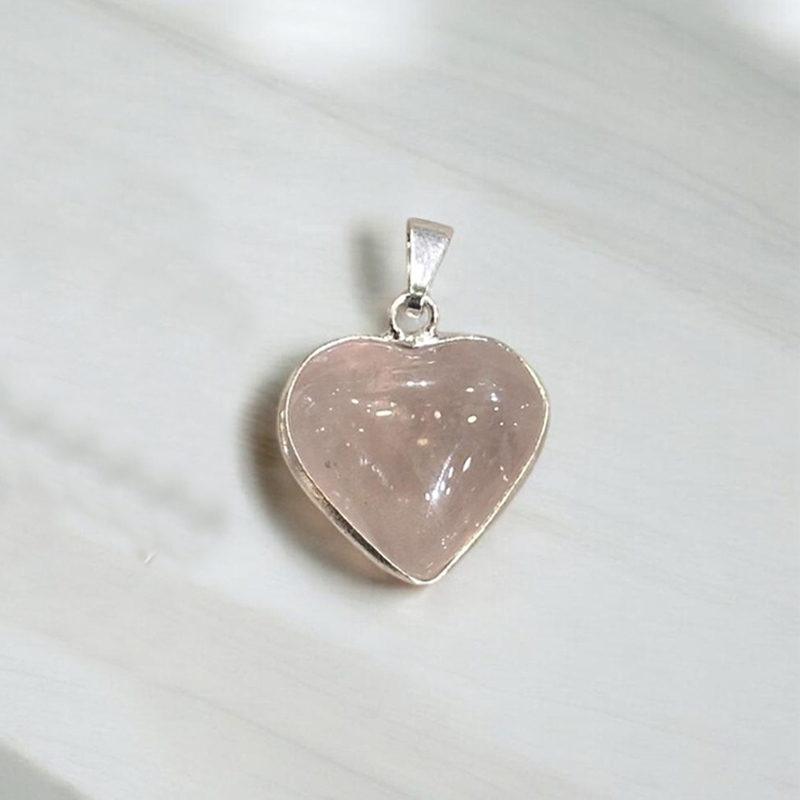 Dije Gema Cuarzo Rosa Corazon Chico con Virola