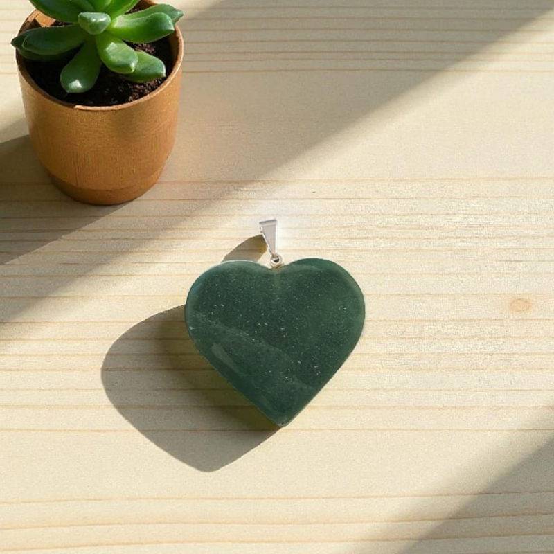 Dije Gema Cuarzo Verde Corazon Grande