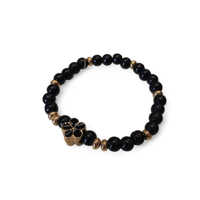 Pulsera Elastica Negra con Flor