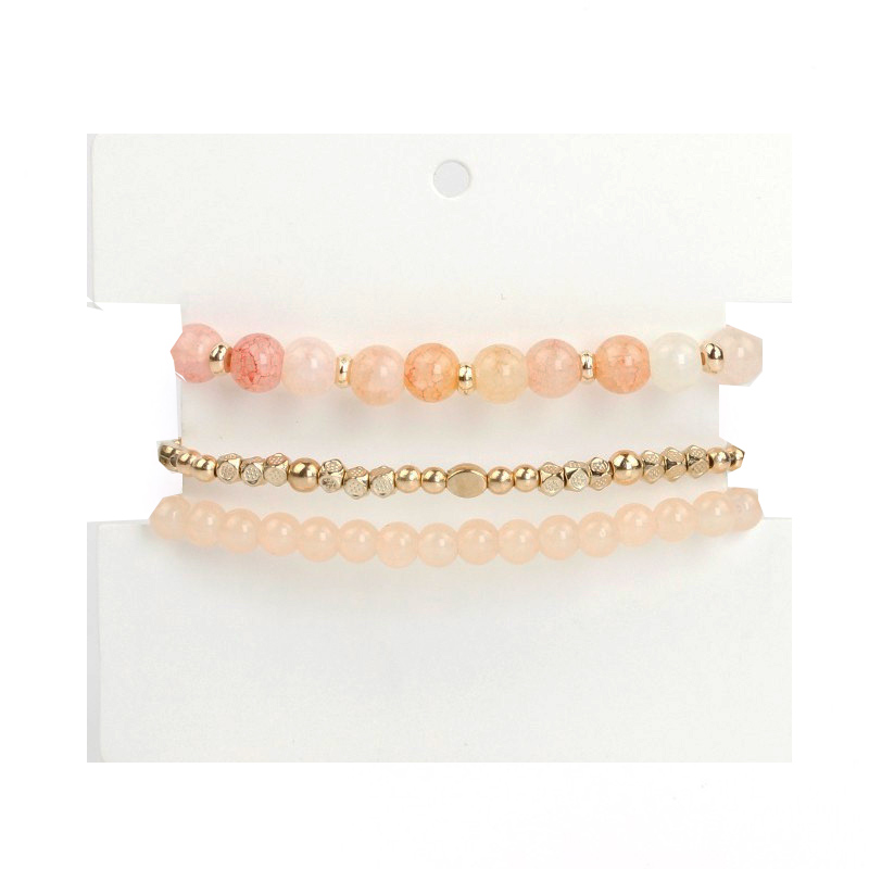 Set Tres Pulsera Elasticas Tonos Rosas y Dorada