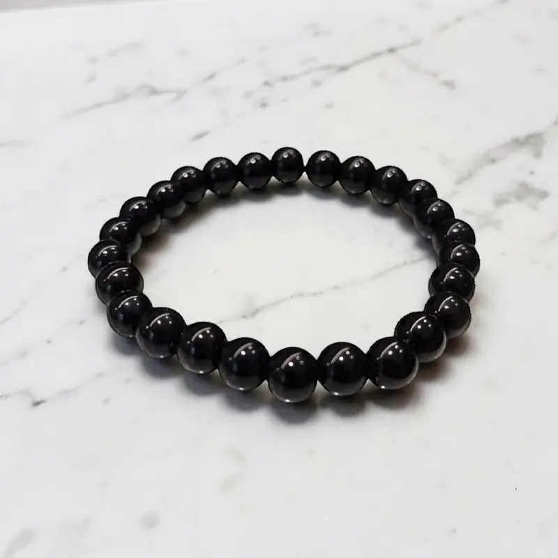 Pulsera Gema Obsidiana Negra Elastica Esfera 6mm