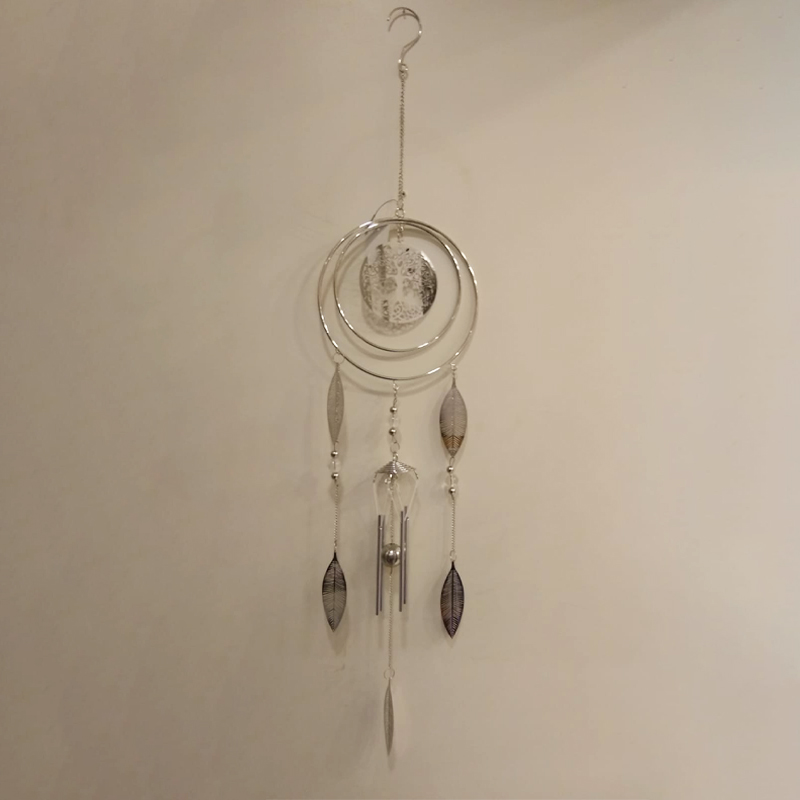 Movil Metal con Llamador de Angeles Espejado Arbol y Hojas 95cm