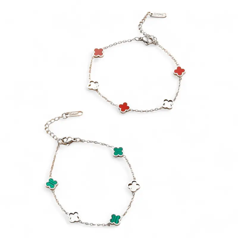 Pulsera Trendy Trebol Calado y Esmaltado Color Surtido