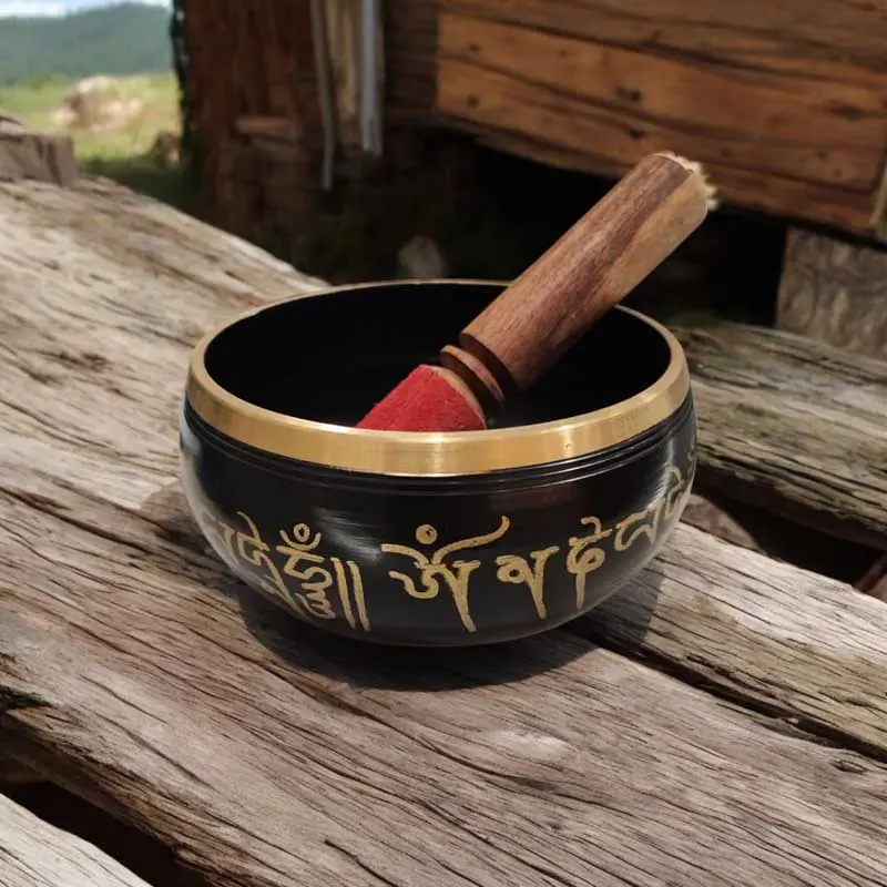 Cuenco Tibetano 9cm Negro Mantras