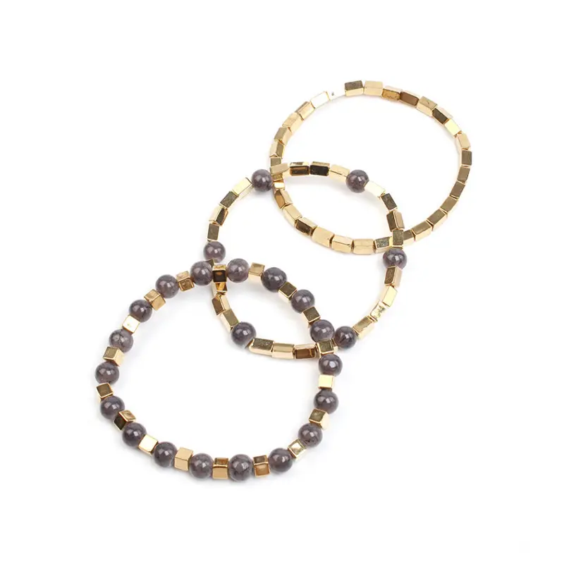 Set Tres Pulseras Elasticas Colors Glass Camel 