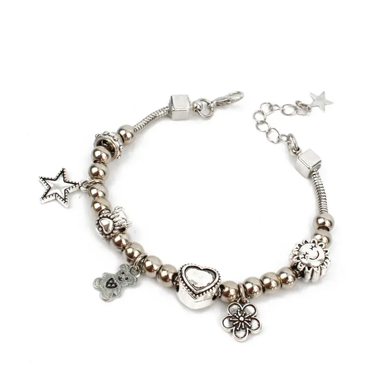 Pulsera Trendy Multidijistes Corazon, Flor, Estrella y Oso