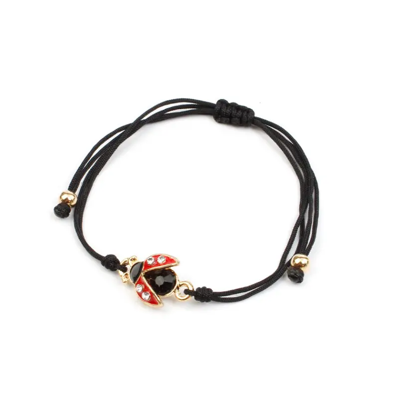Pulsera Hilo Negra Mariquita con Strass