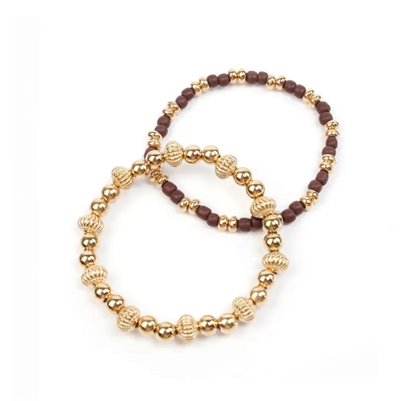 Set Pulseras Elasticas Golden Beads