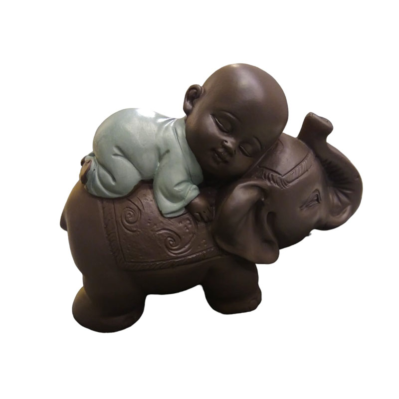 Buda Bebe Negro Manto Verde con Elefante 9cm