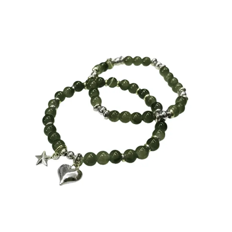 Set Pulseras Elasticas Corazon con Estrella Tono Verde