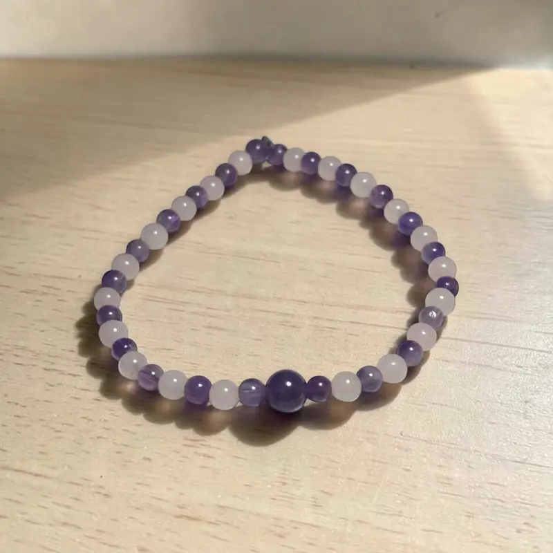 Pulsera Gema Elastica Amatista y Cuarzo Rosa 