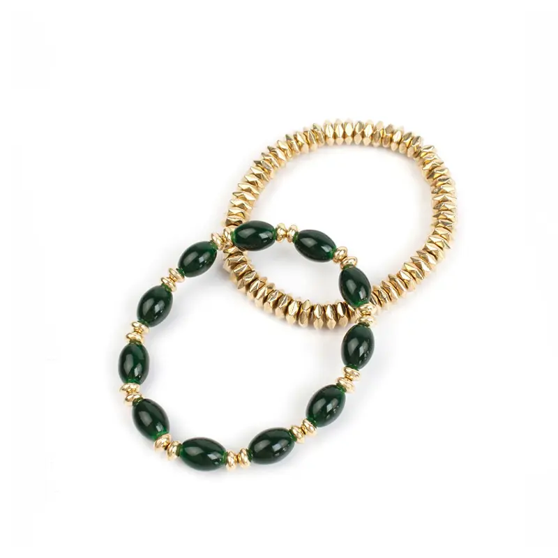 Set Pulseras Elasticas Oval Glass Gold