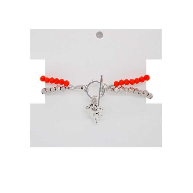 Pulsera Doble Roja y Plateada con Angel y Estrella