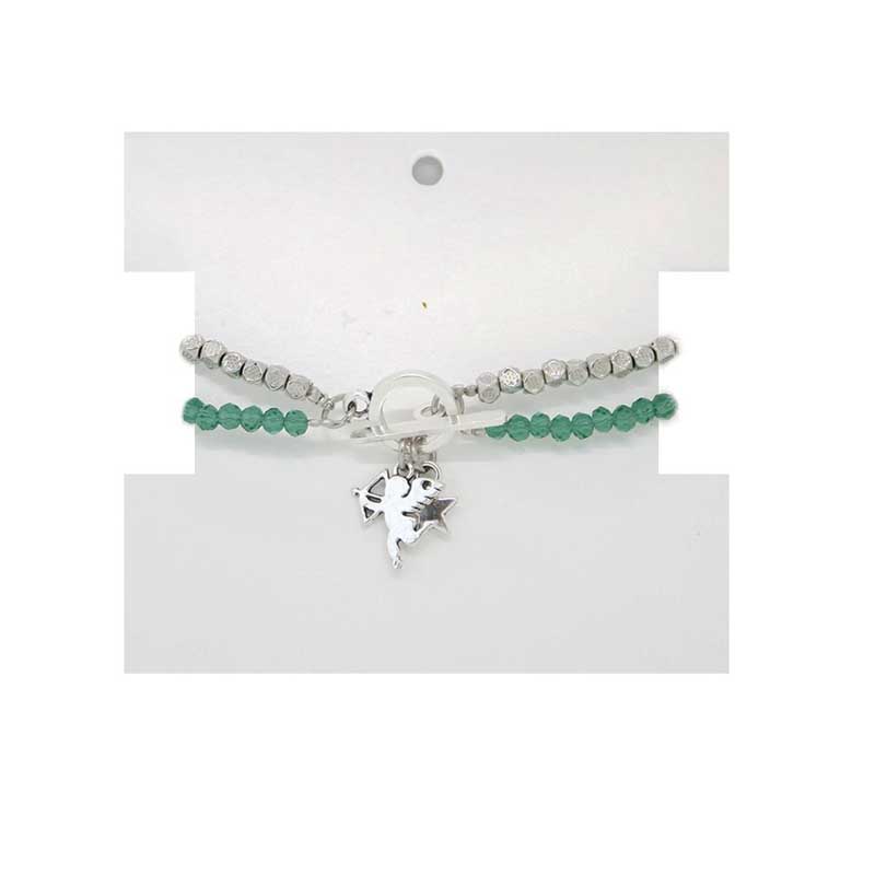 Pulsera Doble Verde y Plateada con Angel y Estrella