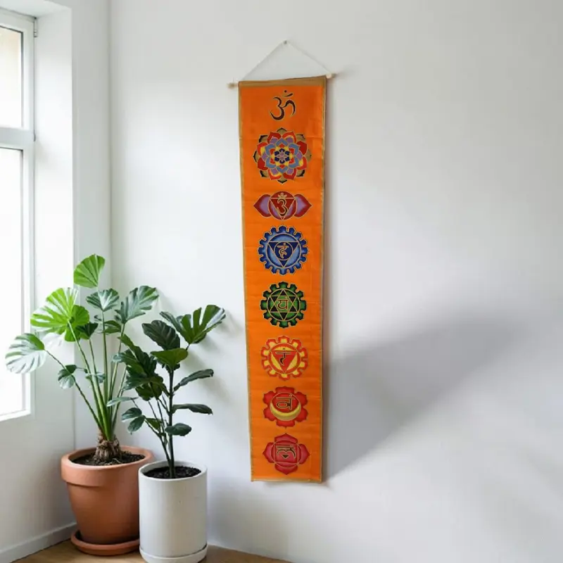 Banderin 7 Chakras Fondo Naranja 175x35cm