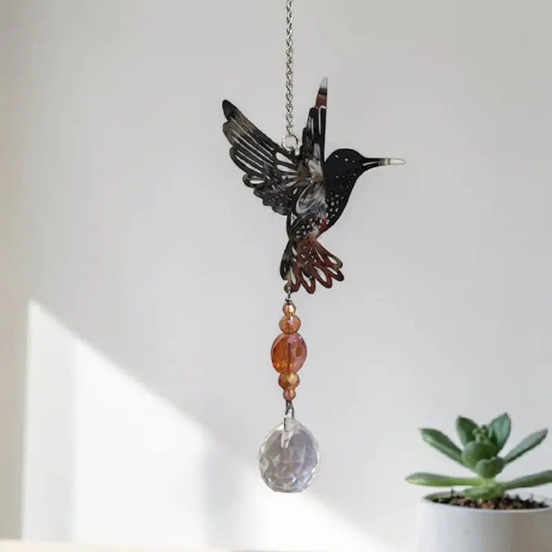 Movil Metal Colgante Colibri Espejado con Atrapasol 40cm