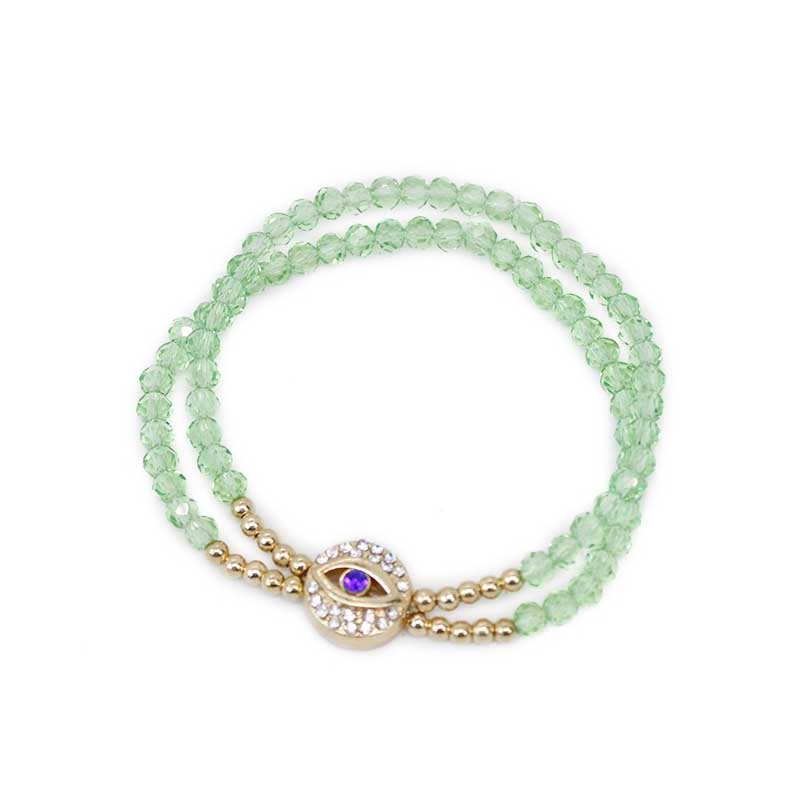 Pulsera Verde con Ojo Turco Dorado con Brillos