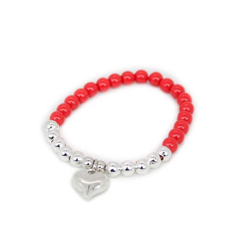 Pulsera Roja con Corazon Plateado