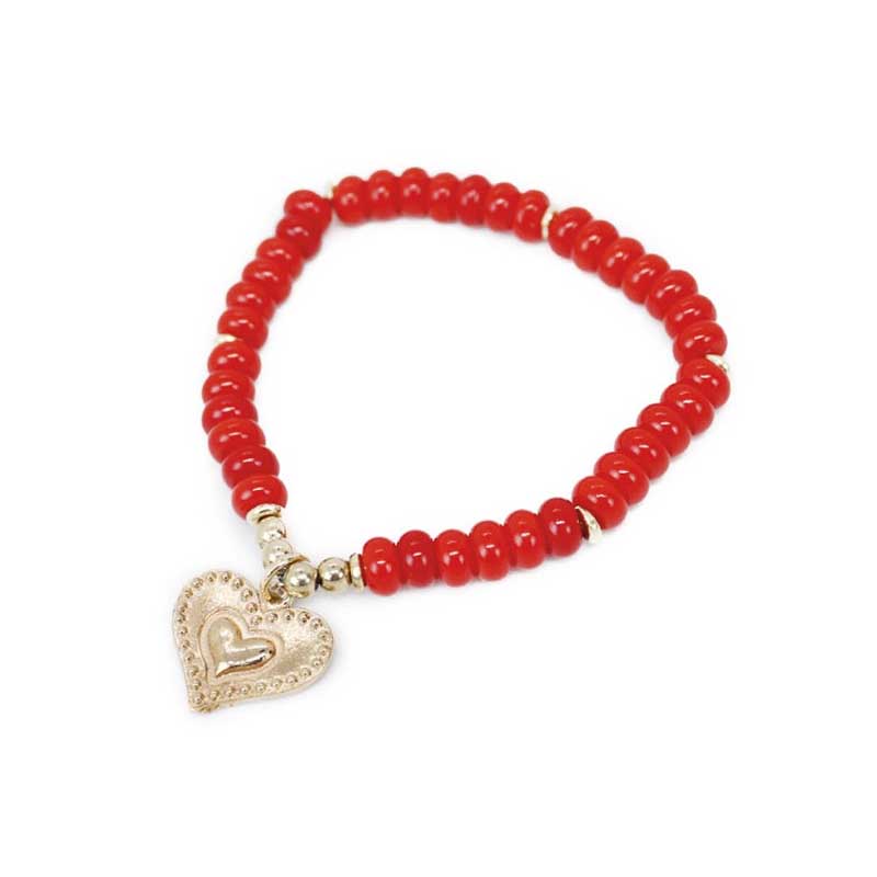 Pulsera Roja con Corazon Dorado